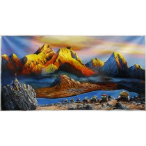 Gold hour Sunrise Mountain Painting 35" W x 71" H