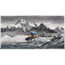 Yak And Mount Everest Acrylic Painting 2ft W x 4ft H