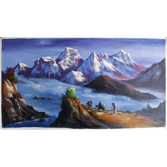 Mount Everest Range With Yak and Shepherd 36" W x 18" H