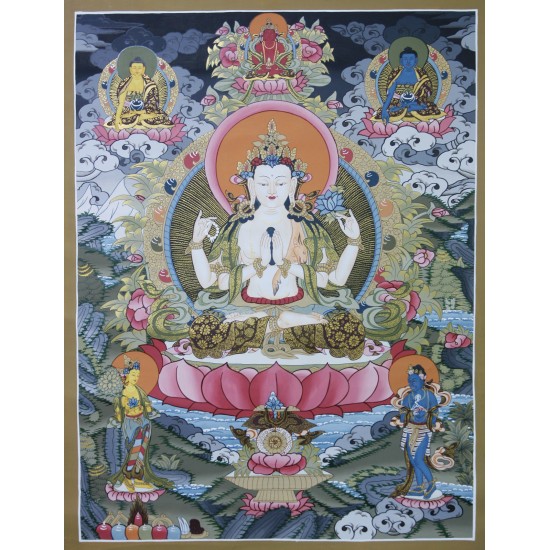Khacheri Tibetan Thangka Painting 24" W x 34" H