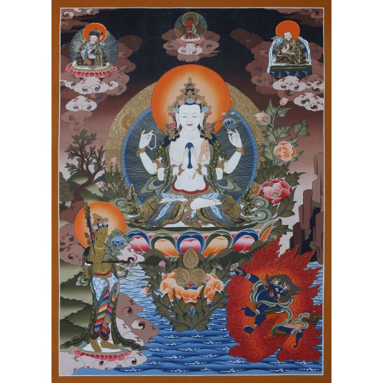 Khacheri Tibetan Thangka Painting 30" W x 41" H