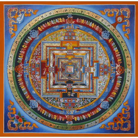 Kaalchakra Tibetan Thangka Painting 21.5" W x 21.5" H