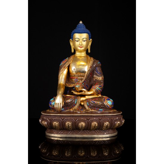 Shakyamuni Buddha Half Gold Plated Statue 23 cm W x 33 cm H x 13 cm B