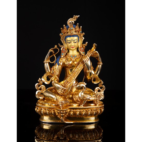 Saraswoti Full Gold Statue 15 cm W x 23 cm H x 13 cm B