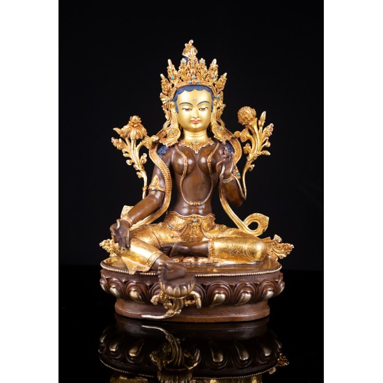 Green Tara Half Gold Gild Statue 25 cm W x 33 cm H x 15 cm B