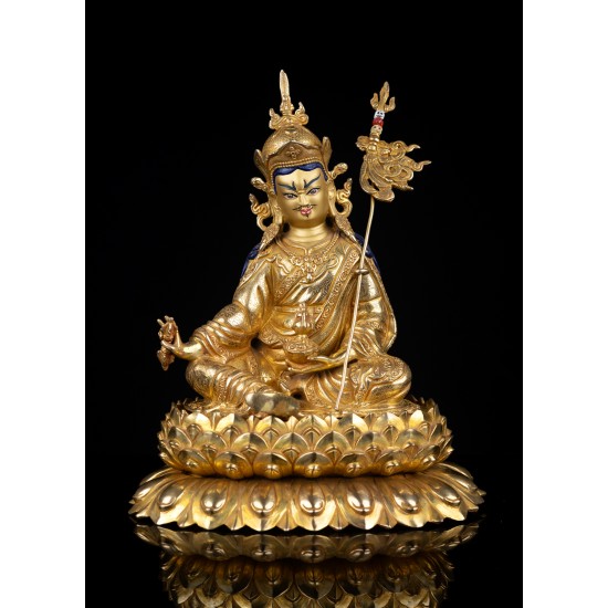 Guru Padmsambhava (Rinpoche) Full Gold Statue 27 cm W x 32 cm H x 21 cm B