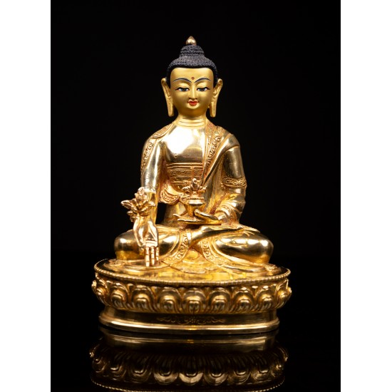 Medicine Buddha Full Gold Gilded Statue 14 cm W x 21 cm H x 9 cm B