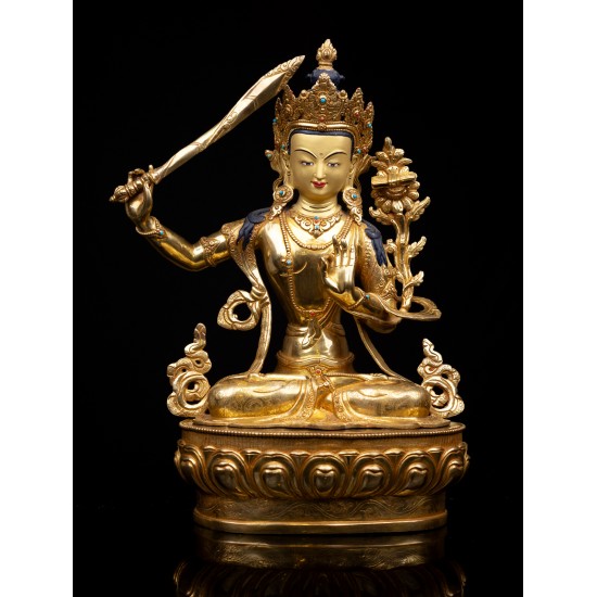 Manjushree Full Gold Gilded Copper Statue 35 cm W x 49 cm H x 20 cm B