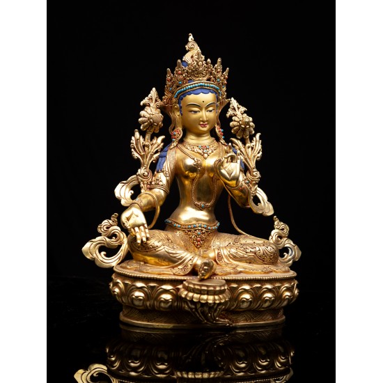 Green Tara Full 24K Gold Gilded Copper Statue 30 cm W x 36 cm H x 17 cm B