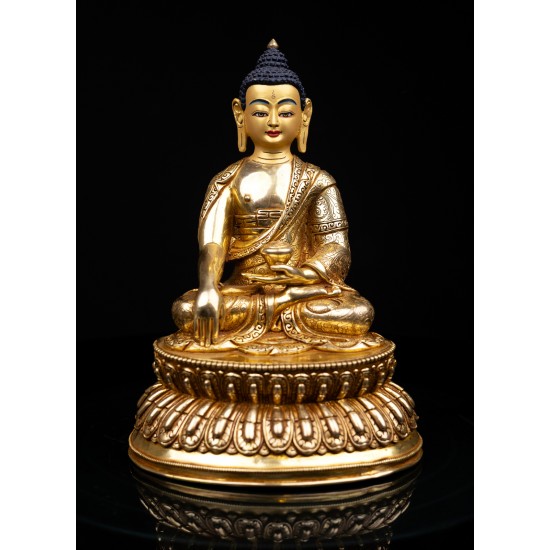 Shakyamuni Buddha Full 24K Gold Gilded Copper Statue 15 cm W x 22 cm H x 12 cm B