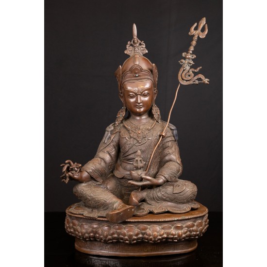 Guru Padmasambhava Copper Oxidized Statue 35 cm W x 50 cm H x 27 cm B