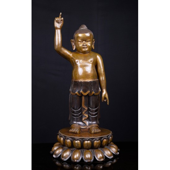 Little Standing Buddha Copper Oxidized Statue 30 cm W x 66 cm H x 30 cm B