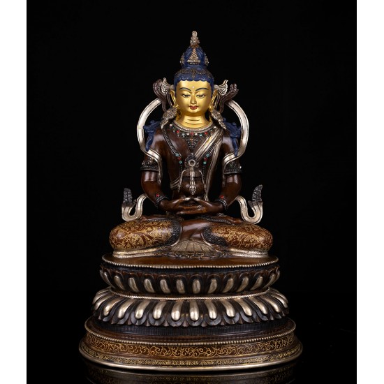 Amitayus (Aparmita) Copper Oxidized Silver Plating Statue 25 cm W x 39 cm H x 20 cm B