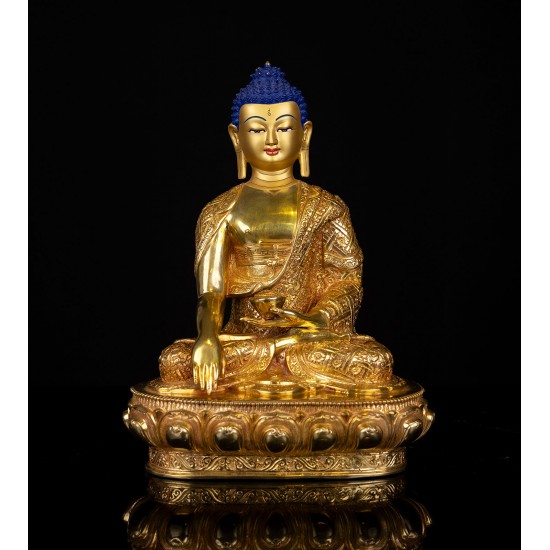 Shakyamuni Buddha Full Gold Gilded Copper Statue 25 cm W x 31 cm H x 15 cm B