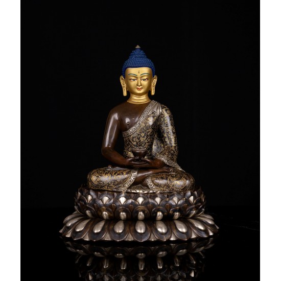 Amitabha Buddha Copper Oxidized Statue 25 cm W x 29 cm H x 17 cm B