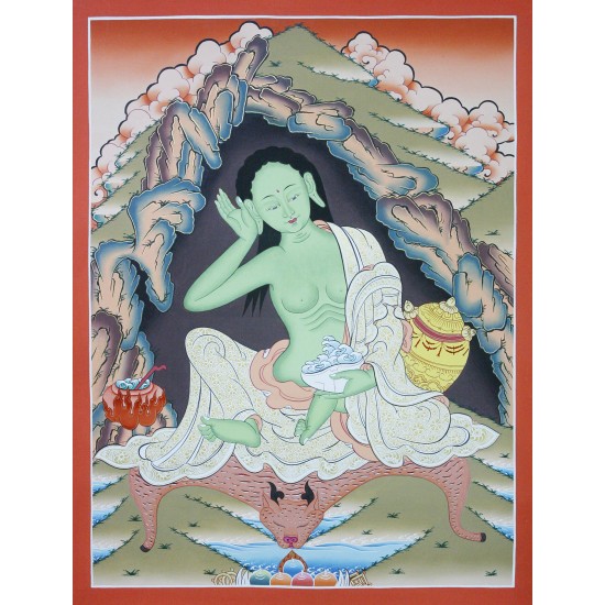 Milarepa Tibetan Thangka Painting 20.5" W x 26" H