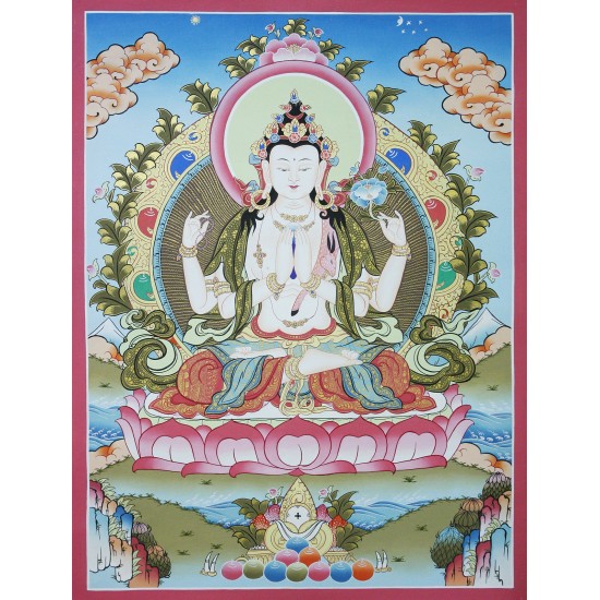 Khacheri Tibetan Thangka Painting 20.5" W x 26" H