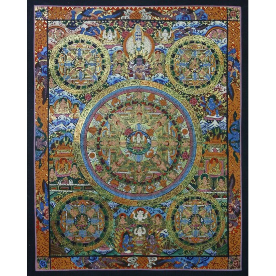 5 Mandala Tibetan Thangka Painting 17.5" W x 21" H