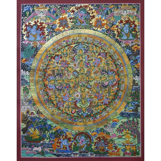 Universal Mandala Tibetan Thangka Painting 17.5" W x 21" H