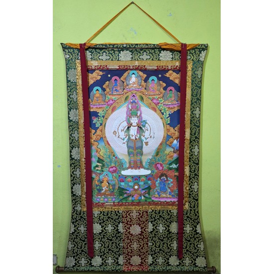 1000 Armed Lokeshwor Brocade Tibetan Thangka Painting 43" W x 59" H