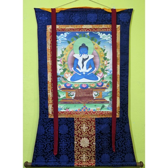 Samantabhadra Brocade Tibetan Thangka Painting 37" W x 48" H