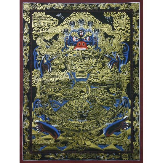 Wheel Of Life Tibetan Thangka Painting 20" W x 27" H