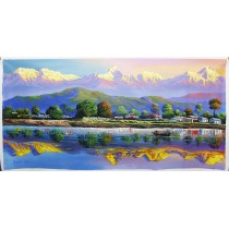 Fewa Lake and Mount Macchapuchre Acrylic Painting 4ft W x 2.5ft H