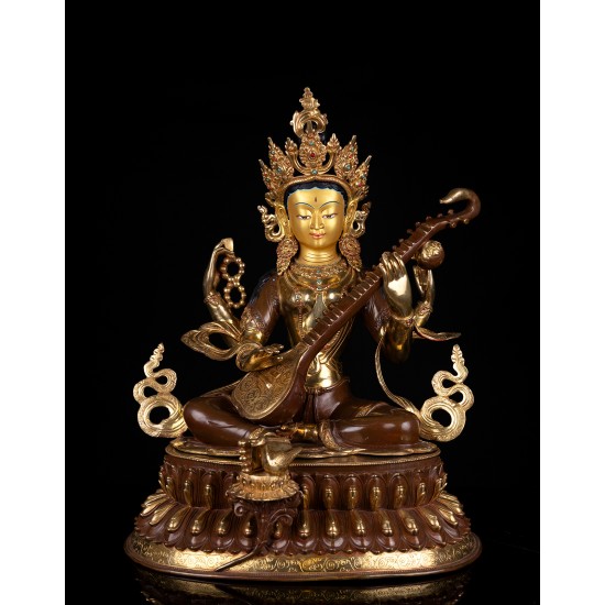 Saraswoti Half Gold Gilded Copper Statue 55 cm W x 67 cm H x 35 cm D