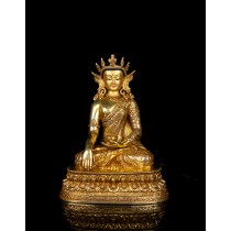 Shakyamuni Buddha Full Gold Gilded Copper Statue 22 cm W x 29 cm H x 15 cm B