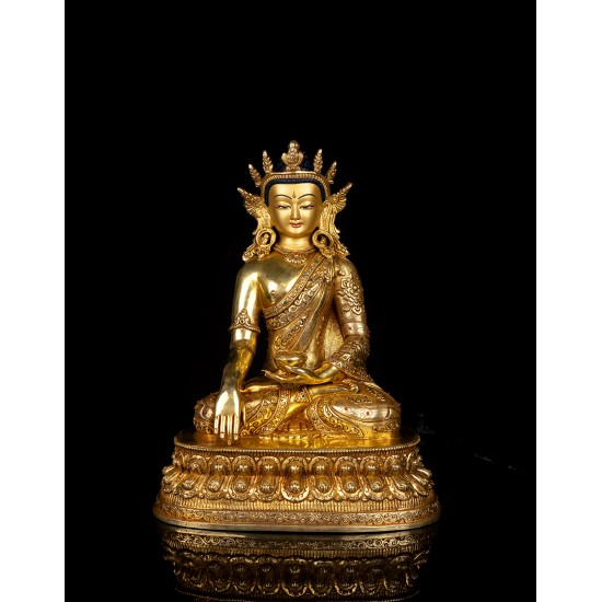 Shakyamuni Buddha Full Gold Gilded Copper Statue 22 cm W x 29 cm H x 15 cm B