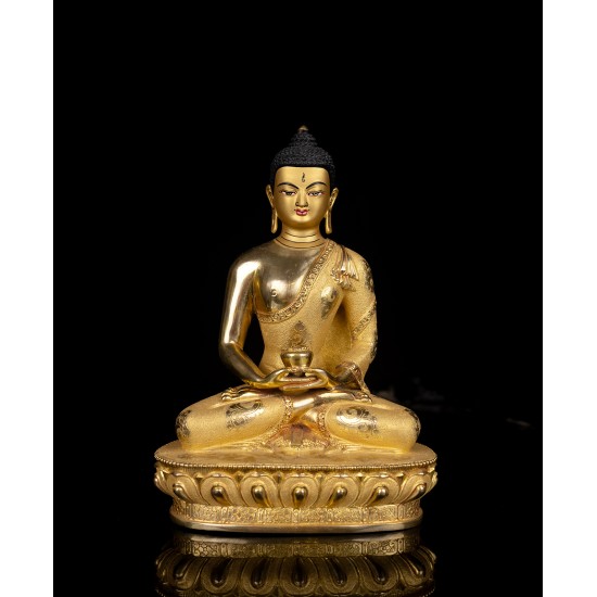 Amitabha Buddha Full Gold Gilded Copper Statue 16 cm W x 23 cm H x 10 cm B