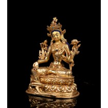 Green Tara Full Gold Gilded Copper Statue 18 cm W x 25 cm H x 10 cm B