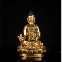 Medicine Buddha Full Gold Gilded Copper Statue 13 cm W x 20 cm H x 10 cm B