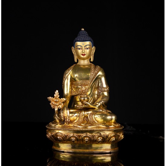 Medicine Buddha Full Gold Gilded Copper Statue 13 cm W x 20 cm H x 10 cm B