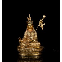 Guru Padmasambhava Full Copper Gold Gilded Statue 16 cm W x 22 cm H x 11 cm B