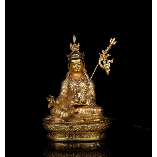 Guru Padmasambhava Full Copper Gold Gilded Statue 16 cm W x 22 cm H x 11 cm B