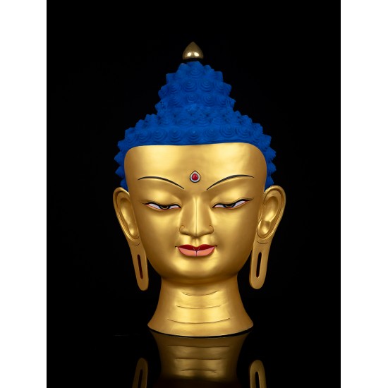 Buddha Head Full Copper Gold Gilded Statue 25 cm W x 46 cm H x 25 cm B