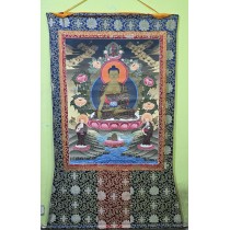 Shakyamuni Buddha Brocade Tibetan Thangka Painting 45" W x 64" H